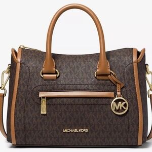 Michael Kors Brown and Tan Satchel with Gold Accents